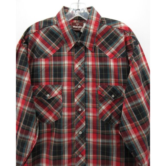 VINTAGE Wrangler Shirt XL Western Pearl Snap Plaid Cowboy Rodeo 80s 90s - Picture 2 of 10
